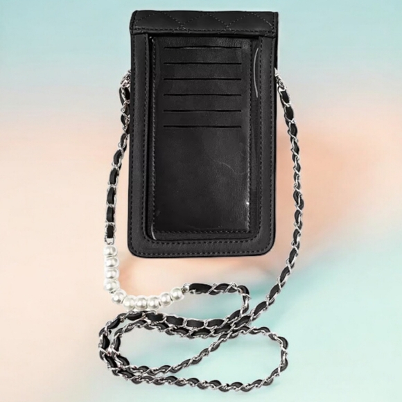 Badgley Mischka Vegan Leather Black Quilted Crossbody Phone/ Camera Bag - Picture 3 of 3